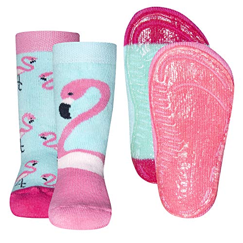 Ewers 2er Pack Flamingo Stoppersocken SoftStep, Socken mit Antirutschsohle für Mädchen, Anti-Rutsch-Socken mit Gummisohle, 2 Paar rutschfeste Kindersocken, Größe 31-34 von Ewers