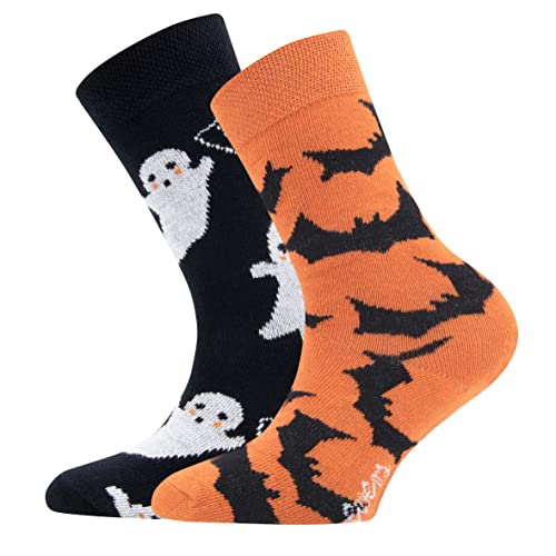 EWERS 2er-Pack Halloween Socken für Kinder, 2 Paar Kindersocken mit Fledermaus/Gespenst-Motiv, Baumwolle, MADE IN GERMANY, Größe 23-26 von EWERS