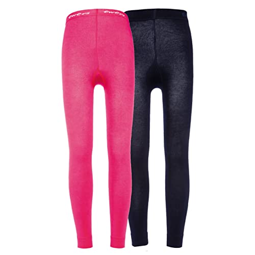 EWERS 2er-Pack Kinderleggings Unifarben, Doppelpack Leggings aus Baumwolle für Mädchen, Made IN Europe, Dunkelblau/Pink, Größe 110-116 von EWERS