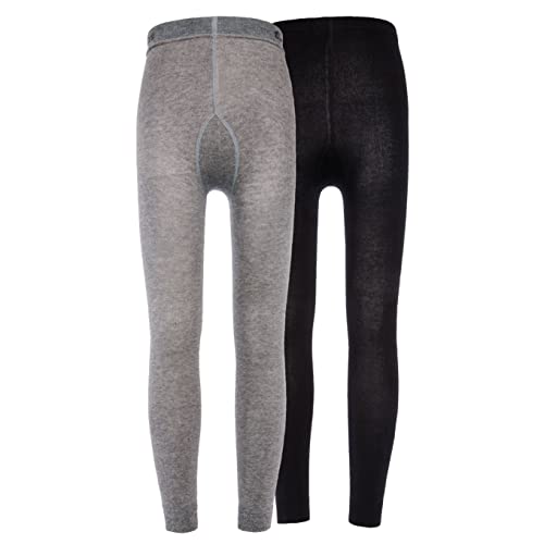 EWERS 2er-Pack Kinderleggings Unifarben, Doppelpack Leggings aus Baumwolle für Mädchen, Made IN Europe, Schwarz/Grau, Größe 110-116 von EWERS