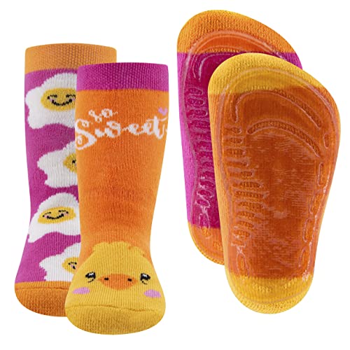 EWERS 2er-Pack Stoppersocken mit Motiv Küken & Ei, Socken mit Antirutschsohle für Mädchen, Anti-Rutsch-Socken mit Gummisohle, MADE IN GERMANY, 2 Paar rutschfeste Kindersocken, Größe 21-22 von EWERS