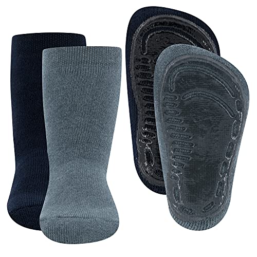 EWERS 2er Pack Uni Stoppersocken SoftStep, Socken mit Antirutschsohle für Jungen und Mädchen, Anti-Rutsch-Socken mit Gummisohle, MADE IN GERMANY, 2 Paar rutschfeste Kindersocken, Größe 29-30 von EWERS