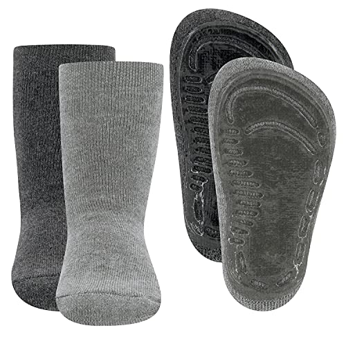 EWERS 2er Pack Uni Stoppersocken SoftStep, Socken mit Antirutschsohle für Jungen und Mädchen, Anti-Rutsch-Socken mit Gummisohle, MADE IN GERMANY, 2 Paar rutschfeste Kindersocken, Größe 21-22 von EWERS