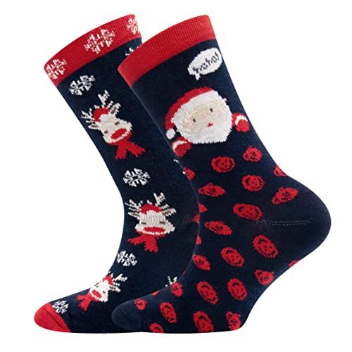 Ewers 2er-Pack Weihnachtssocken mit Motiv - Rentier Weihnachtsmann, 2 Paar Socken Weihnachten für Kinder Damen Herren, Baumwolle, MADE IN GERMANY, Größe 19-22 von EWERS