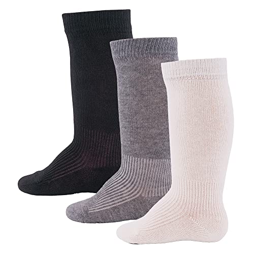 EWERS 3er-Pack Basic-Kniestrümpfe, mehrfarbige Uni-Socken für Mädchen und Jungen, Baumwolle, MADE IN EUROPE, Mädchensocken Jungensocken Kindersocken, Größe 17-18, schwarz/grau/weiß von EWERS