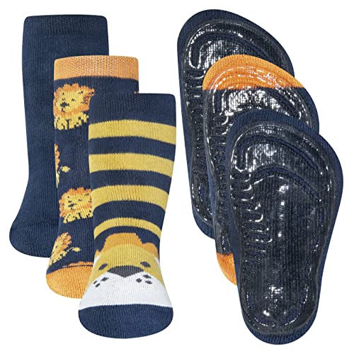 EWERS 3er-Pack Löwe Stoppersocken SoftStep, Socken mit Antirutschsohle für Jungen, Anti-Rutsch-Socken mit Gummisohle, MADE IN GERMANY, 3 Paar rutschfeste Kindersocken für Jungs, Größe 27-28 von EWERS