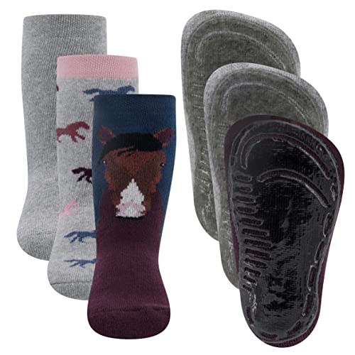 EWERS 3er-Pack Pferd Stoppersocken SoftStep, Socken mit Antirutschsohle für Mädchen, Anti-Rutsch-Socken mit Gummisohle, MADE IN GERMANY, 3 Paar rutschfeste Kindersocken, Größe 18-19 von EWERS