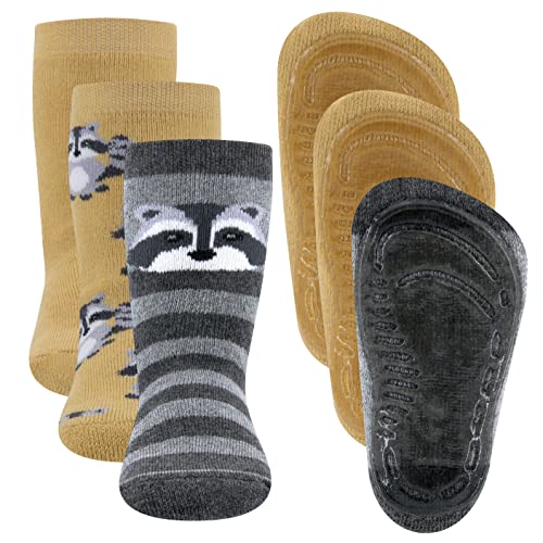 EWERS 3er-Pack Waschbär Stoppersocken SoftStep, Socken mit Antirutschsohle für Jungen und Mädchen, Anti-Rutsch-Socken mit Gummisohle, MADE IN GERMANY, 3 Paar rutschfeste Kindersocken, Größe 18-19 von EWERS