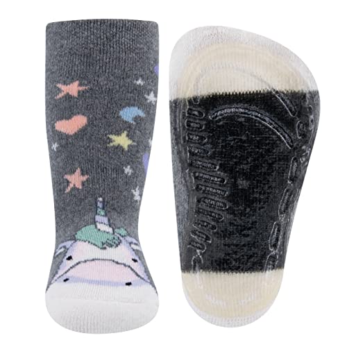 EWERS Stoppersocken Einhorn, Socken mit Antirutschsohle für Mädchen, Anti-Rutsch-Socken mit Gummisohle, MADE IN GERMANY, 1 Paar rutschfeste Kindersocken, Grau, Größe 19-20 von EWERS