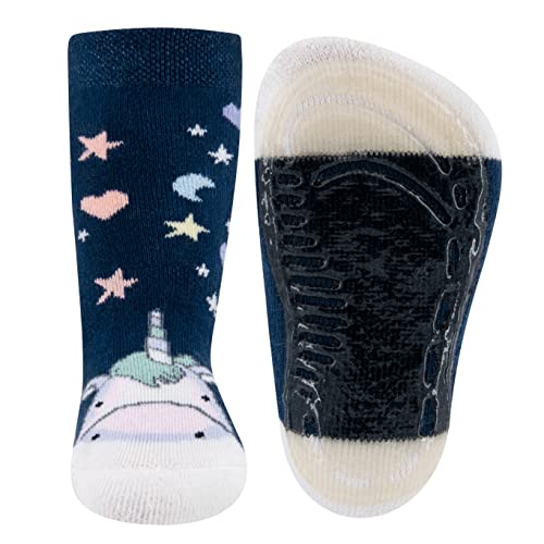 EWERS Stoppersocken Einhorn, Socken mit Antirutschsohle für Mädchen, Anti-Rutsch-Socken mit Gummisohle, MADE IN GERMANY, 1 Paar rutschfeste Kindersocken, Blau, Größe 19-20 von EWERS