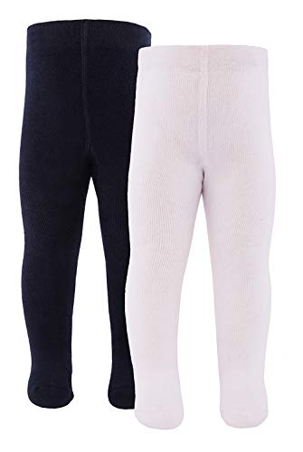 Ewers Baby- und Kinderstrumpfhose für Mädchen und Jungen 2er Pack, Made in Europe, Strumpfhose 98% Baumwolle Uni Basic Doppelpack,Weiß/Marine,62-68 von EWERS