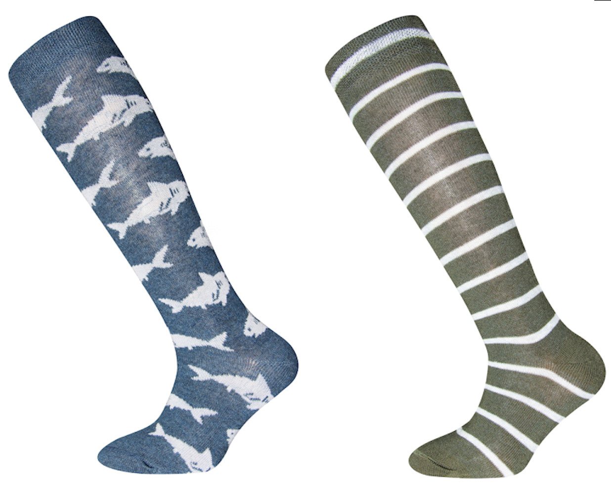 Ewers Kniestrümpfe Ewers Jungen Kniestrümpfe 2er Pack Hai blau grün Ringel grau (2-Paar) von Ewers