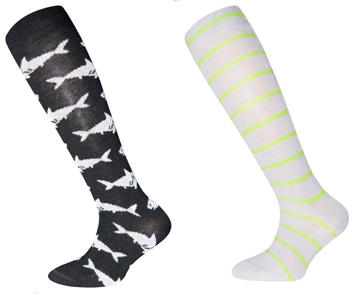Ewers Kniestrümpfe Ewers Jungen Kniestrümpfe 2er Pack Hai schwarz grau Ringel grün (2-Paar) von Ewers