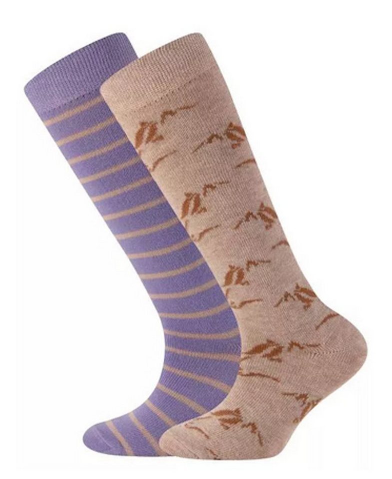 Ewers Kniestrümpfe Ewers Mädchen 2er Kniestrümpfe Pferde Ringel Doppelpack lupine beige (2-Paar) von Ewers