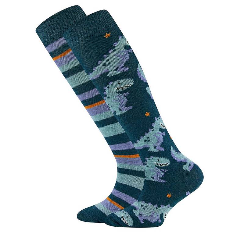 Ewers Kniestrümpfe Kniestrümpfe 2er Pack Dino/Ringel (2-Paar) von Ewers