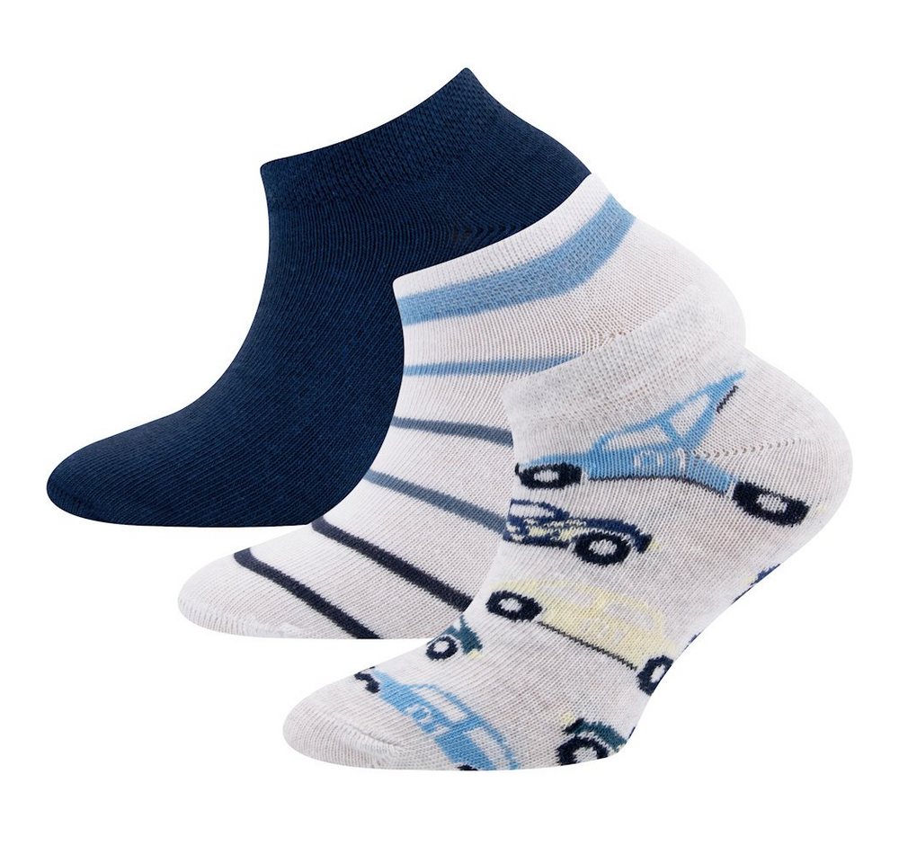 Ewers Sneakersocken Ewers Jungen Sneaker Strümpfe 3er Pack Auto Ringel Uni grau (3-Paar) von Ewers