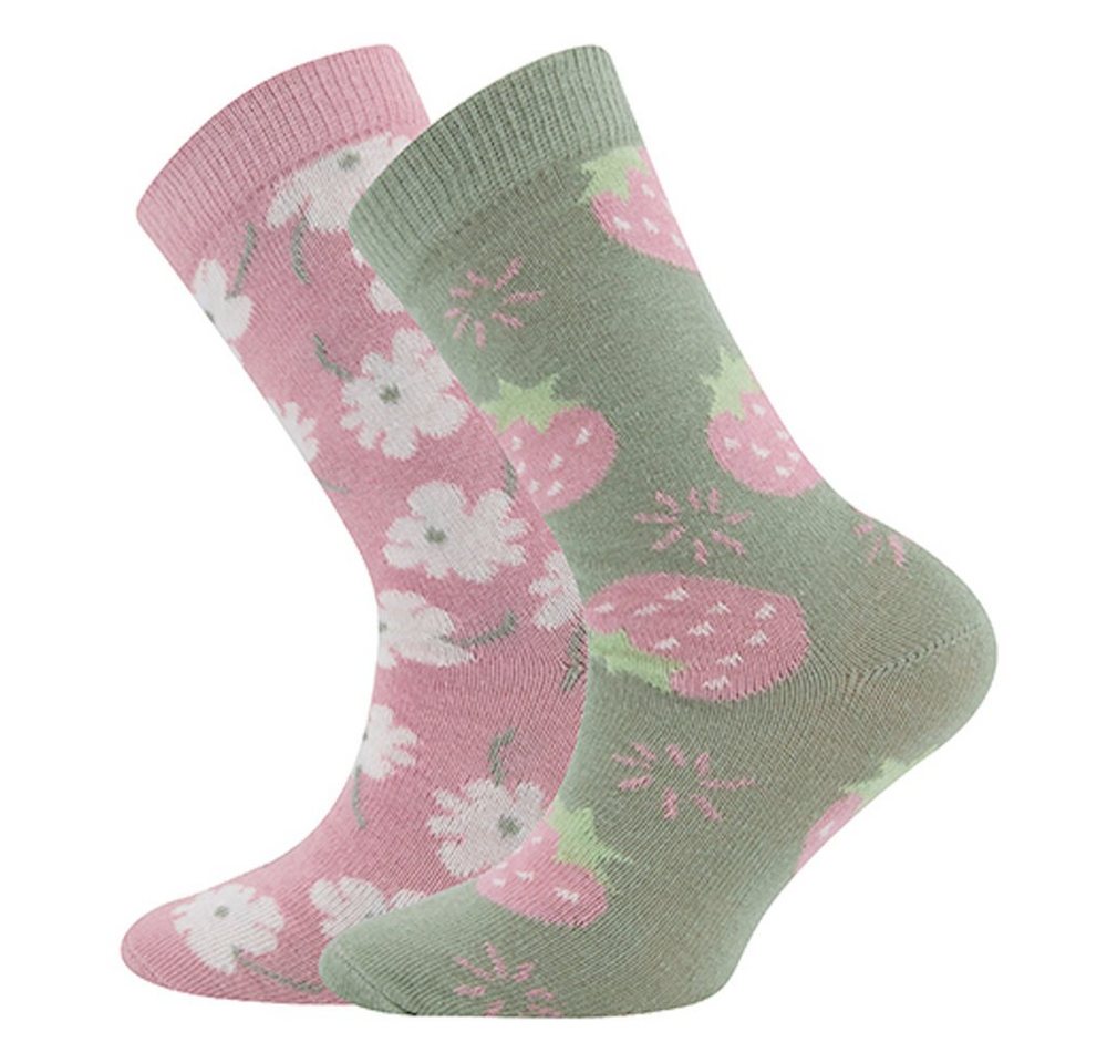 Ewers Socken Ewers 2er Pack GOTS Erdbeeren/Blümchen Mädchen Strümpfe altrosa schilf (2-Paar) von Ewers