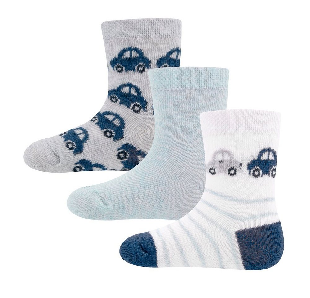 Ewers Socken Ewers Baby Jungen 3er Pack Strümpfe Auto Socken grau hellblau meliert (2-Paar) von Ewers