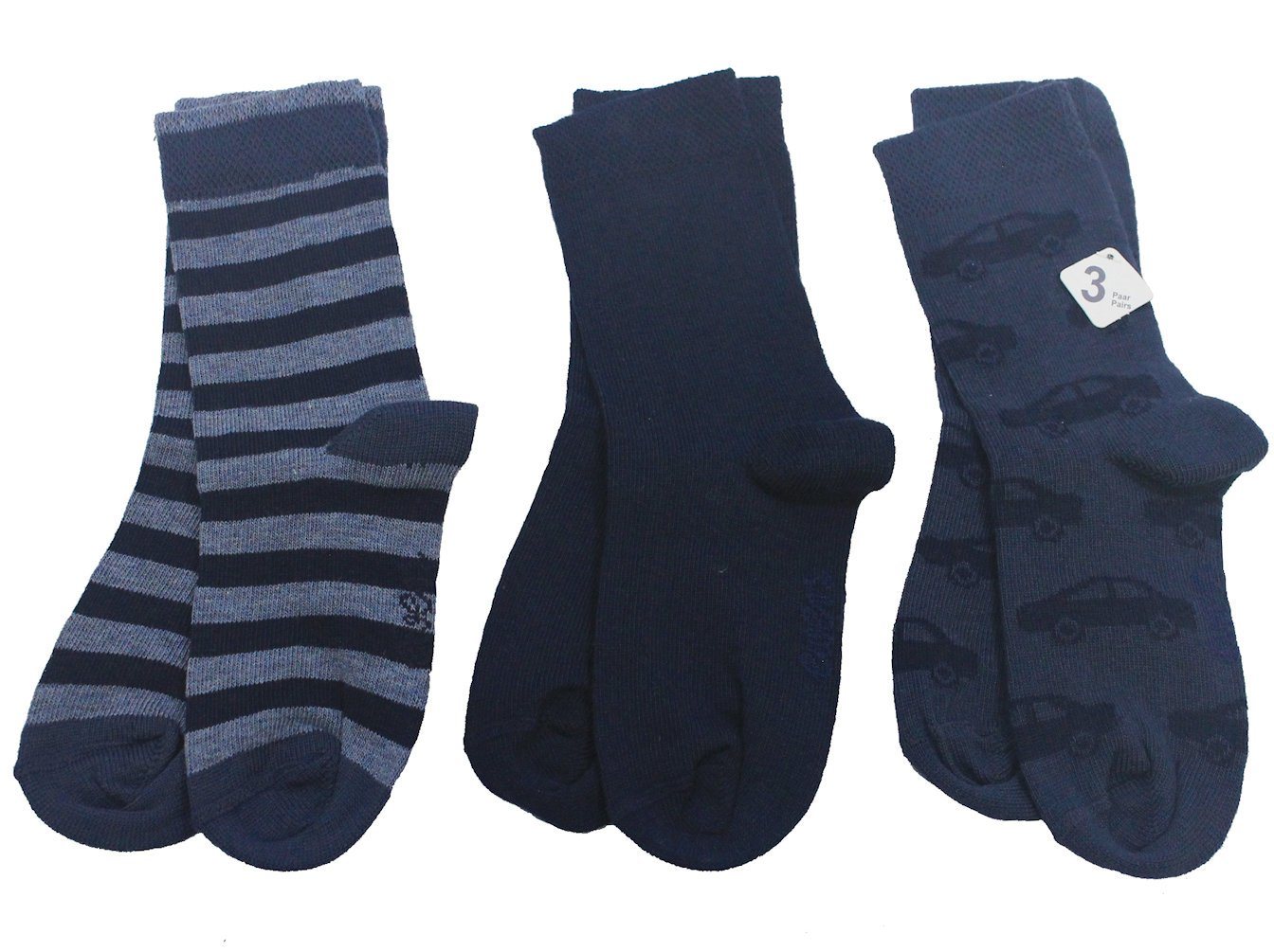 Ewers Socken Ewers Jungen 3er Pack Strümpfe Jungen Socken Auto Ringel Uni marine (3-Paar) von Ewers