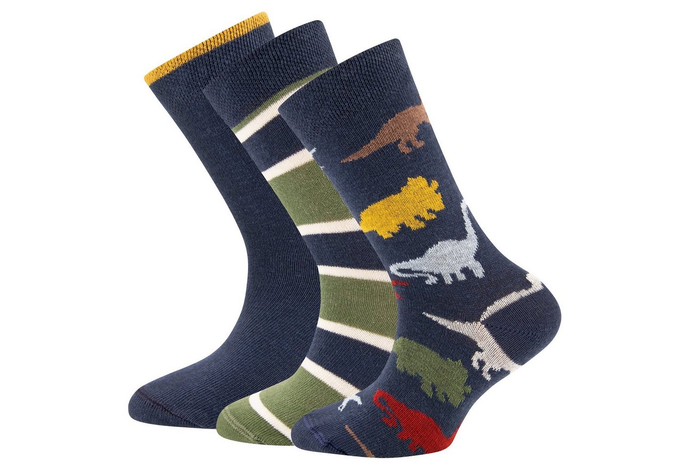 Ewers Socken Ewers Jungen 3er Pack Strümpfe Jungen Socken Dino Ringel Uni tinte (3-Paar) von Ewers