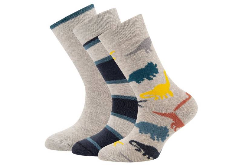 Ewers Socken Ewers Jungen 3er Pack Strümpfe Jungen Socken Dino Ringel Uni grau (3-Paar) von Ewers