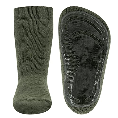 EWERS Stoppersocken SoftStep Uni, Socken mit Anti-Rutsch-Sohle für Jungen und Mädchen, 1 Paar rutschfeste Kindersocken mit Gummisohle, Oliv (Olivgrün), Größe 19-20 von EWERS