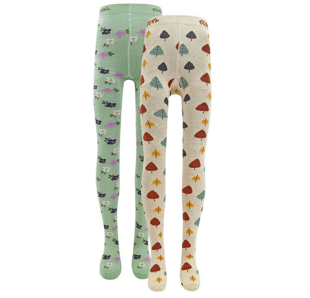 Ewers Strumpfhose Strumpfhose 2er Pack Blümchen/Bäume (2 St. 2er-Set) 65% Baumwolle, 32% Polyamid, 3% Elasthan von Ewers