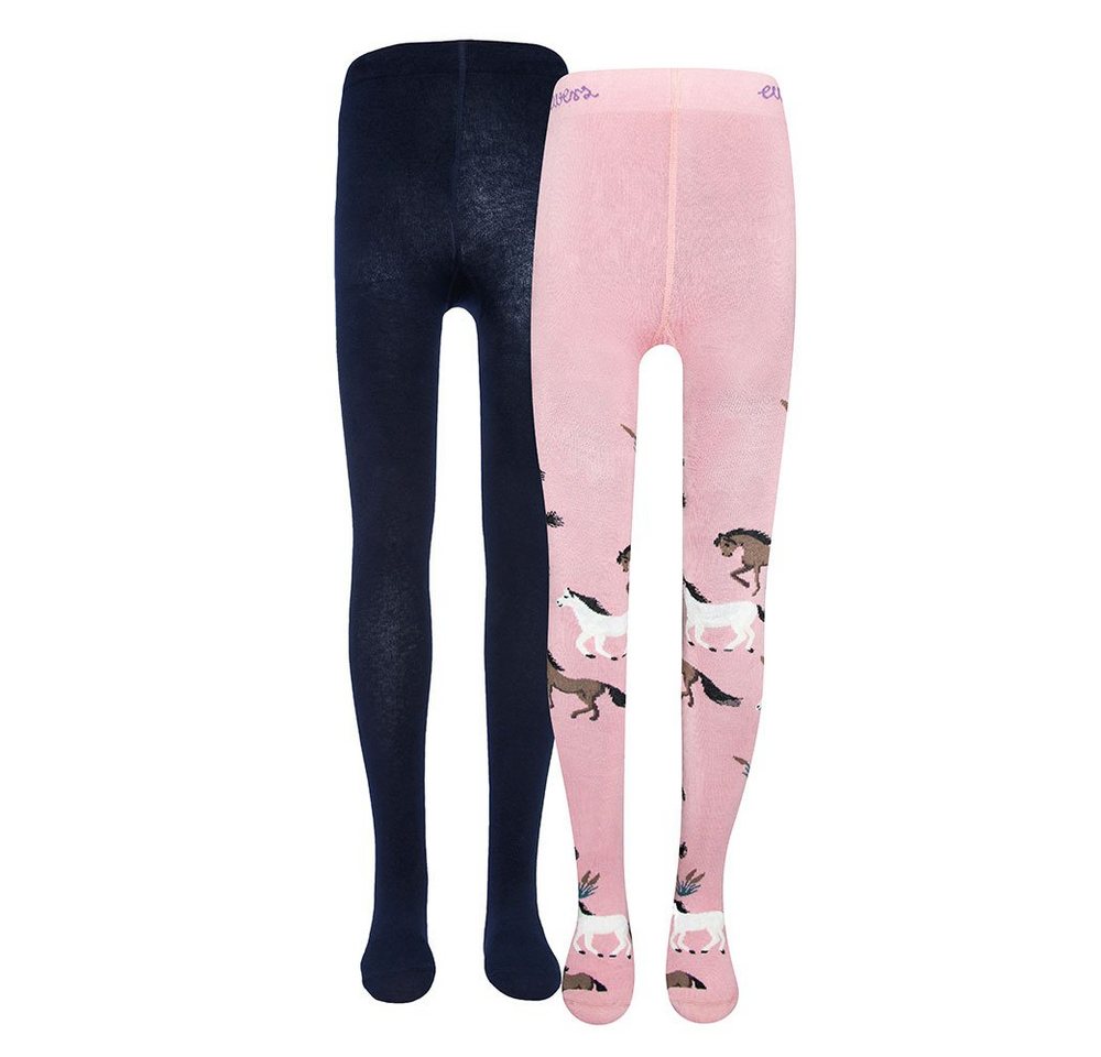 Ewers Strumpfhose Strumpfhose 2er Pack Pferde/Uni (2 St. 2er-Set) 76% Baumwolle, 22% Polyamid, 2% Elasthan von Ewers