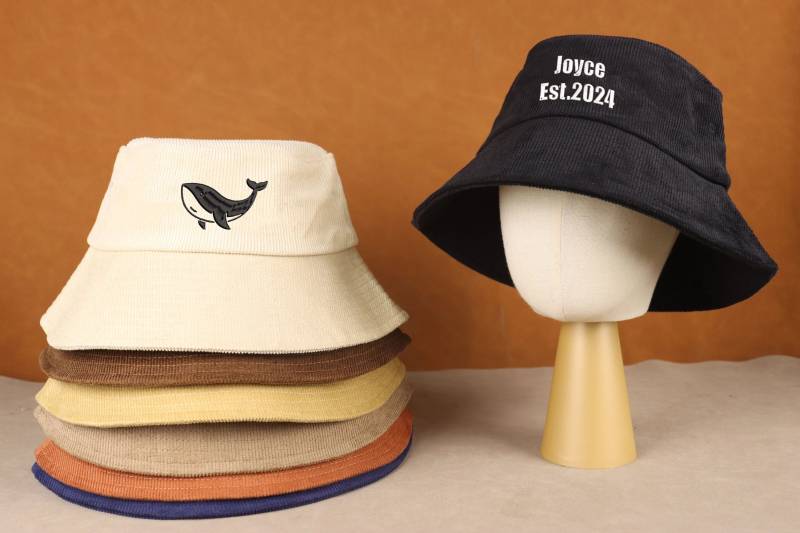 Customized Embroidered Corduroy Hat Text Bucket Summer Personalized Logo Designretrobuckethat von EwertWish