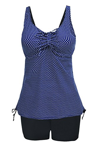 EwigYou Damen Große Größen Zweiteiliger Badeanzug Retro Tankini mit Bügel Push Up Bauchweg Bademode, Dunkelblau, EU 46-48/Herstellergröße 58 von EwigYou