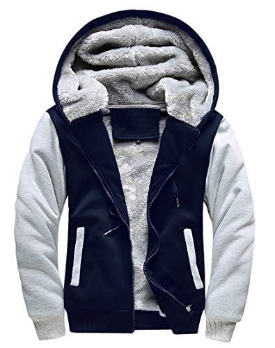 EwigYou Herren Dicke Fleecejacke Männer Winddichte Winterjacken Kapuzenjacke Sweatjacke Sweatshirt mit Patchwork Design von EwigYou