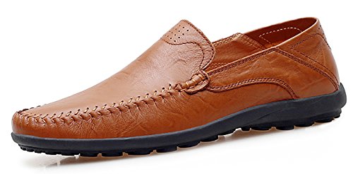 EwigYou Herren Mokassins Lederschuhe Weiche Bootsschuhe Rindsleder Flache Slippers Loafers Fahrerschuhe Angenehme Halbschuhe Herrenschuhe, Rotbraun, 39 EU von EwigYou