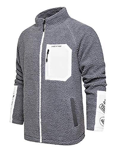 EwigYou Herren Plüsch Jacke Sweatjacke Dicke Fleecejacke Männer Winddichte Winterjacken Sweatshirts Sportjacke mit Patchwork Design von EwigYou