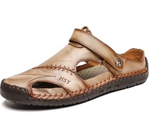 EwigYou Herren Rindleder Geschlossene Sandalen Männer Wandersandalen Strandschuhe Ledersandalen Sommer Slipper Loafer Khaki 41 von EwigYou