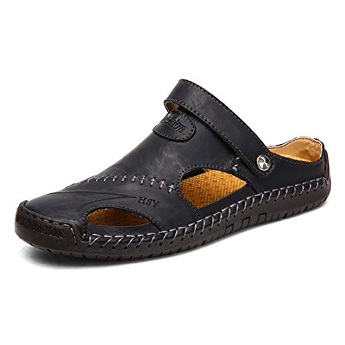 EwigYou Herren Rindleder Geschlossene Sandalen Männer Wandersandalen Strandschuhe Ledersandalen Sommer Slipper Loafer Schwarz 38 von EwigYou