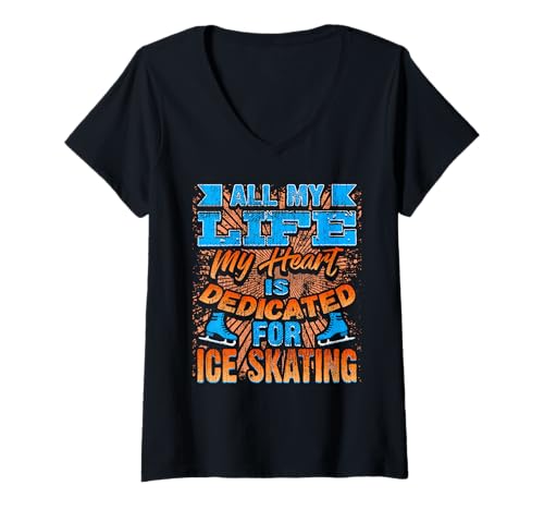 Damen Mein Herz gehört dem eisigen Kufenfeuer T-Shirt mit V-Ausschnitt Damen Mein Herz gehört dem eisigen Kufenfeuer T-Shirt mit V-Ausschnitt von Ewige Liebe zur Kälte auf zwei Kufen