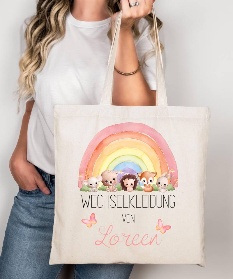 Personalisierte Baumwolltasche Für Wechselkleidung Kita Kindergarten Stoffbeutel Nachhaltige Öko-Stofftasche Geschenk Umweltfreundlich Tiere von EwisPrintZauber