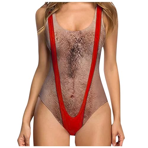 Ewleguzka Lustiger Damen-Badeanzug, behaart, Brust, bedruckt, Hippie-Badeanzug, Einteiler, Bademode, Monokini, lustige Neuheit, künstliche Muskeln, Strandmode, Borat-Badeanzug, 01 - Rot, S Ewleguzka Lustiger Damen-Badeanzug, behaart, Brust, bedruckt, Hippie-Badeanzug, Einteiler, Bademode, Monokini, lustige Neuheit, künstliche Muskeln, Strandmode, Borat-Badeanzug, 01 - Rot, S von Ewleguzka