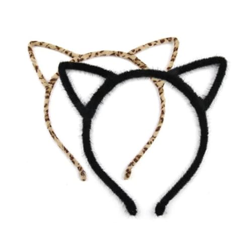 Katzenohren-Haarband für Damen und Mädchen, Halloween-Stirnband mit Leoparden- und schwarzen Katzenohren, Haarbänder für Damen, Haarbänder, Fasching, Halloween, Cosplay, Catwoman-Kostüm, Haarschmuck von Ewlpi
