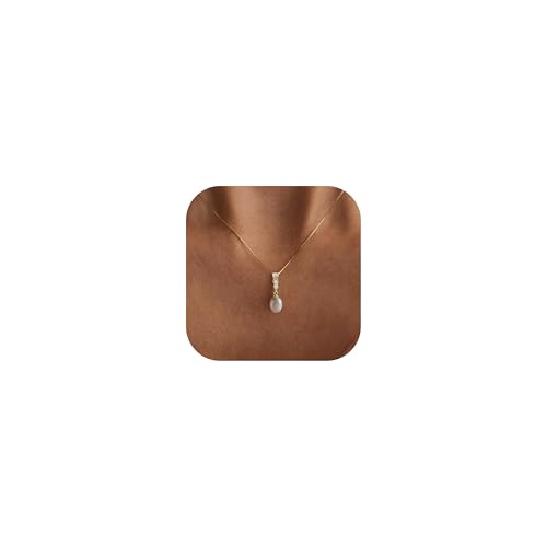 Ewrkbr Perlenketten für Damen, 14 Karat vergoldet, Zirkonia, einzelne Perlenanhänger, Halskette, zierliche Goldketten für Frauen, trendige, klassische Braut-, Hochzeits-Halskette, Modeschmuck, Messing von Ewrkbrㅤ