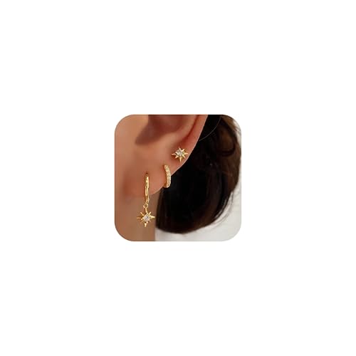 Goldohrringe für Damen, 14 Karat vergoldet, baumelnde Huggie-Ohrringe für Frauen, trendige, zierliche Goldohrringe, hypoallergen, Perlenkette, Knorpelohrring, modischer Damenschmuck, Messing, Kein von Ewrkbrㅤ