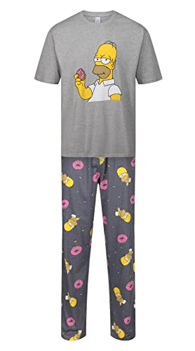 Herren-Schlafanzug, kurzärmelig, Pyjama-Set, Simpsons Donut Grau/Esche, L von Ex UK Store