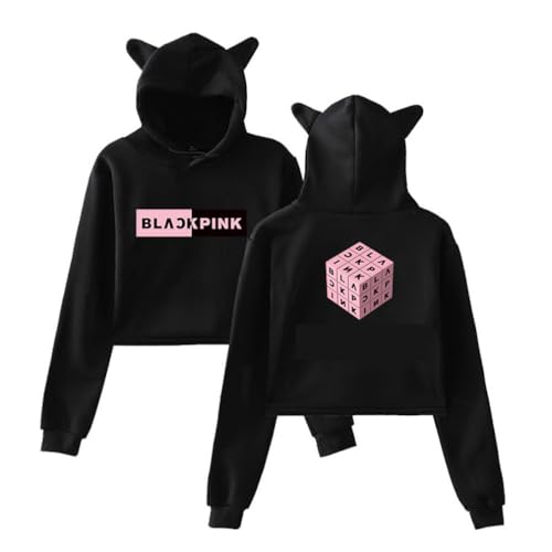 Blackpinks Kapuzenpullover mit Katzenohren, 3D-Druck, Anime-Pullover, langärmelig, Sweatshirts, Sportbekleidung, schwarz 2, XS von ExaRp