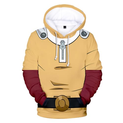 ExaRp One Punch Man Saitama Hoodies Pullover Anime Sweatshirt Pullover Bedruckte Farbe Casual Streetwear für Jungen und Mädchen, Gelb 1, M von ExaRp