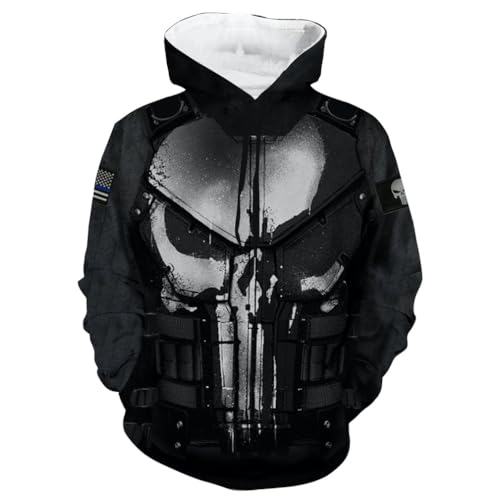 ExaRp Punisher 3D-Druck Hoodie Anime Pullover Langarm Sweatshirts Sportbekleidung, Schwarz , 4X-Large von ExaRp