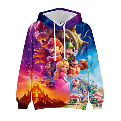 ExaRp Yoshi Peach Luigi Mario Brothers 3D-Druck Hoodie Anime Pullover Langarm Sweatshirts Sportbekleidung, Mehrfarbig 1, 4X-Large von ExaRp