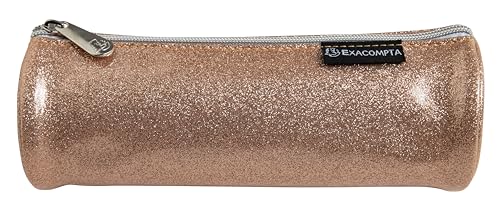 Exacompta - Ref. 52770E – 1 rundes Federmäppchen mit Glitter aus PU-Leder – gefüttert mit Polyester – Maße: 22,5 x 8 cm – zufällige Farben in Blau, Grau, Schwarz oder Nude von Exacompta