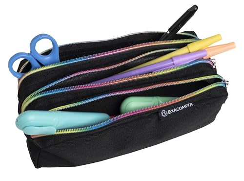 Exacompta - Art.-Nr. 52140E – 1 rechteckiges Federmäppchen Raibow – Federmäppchen mit 3 Fächern zum Trennen und Aufbewahren von verschiedenem Zubehör und Schreibmaterial – Regenbogen-Reißverschluss von Exacompta