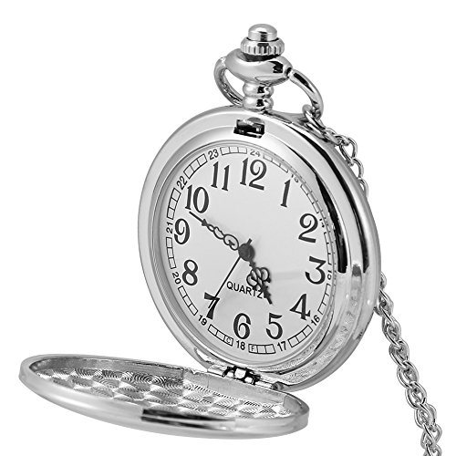 Exblue 3Colors Classical Quarz Analog Smooth Pocket Watch Halskette Anhänger mit Kette(Silber) von Exblue