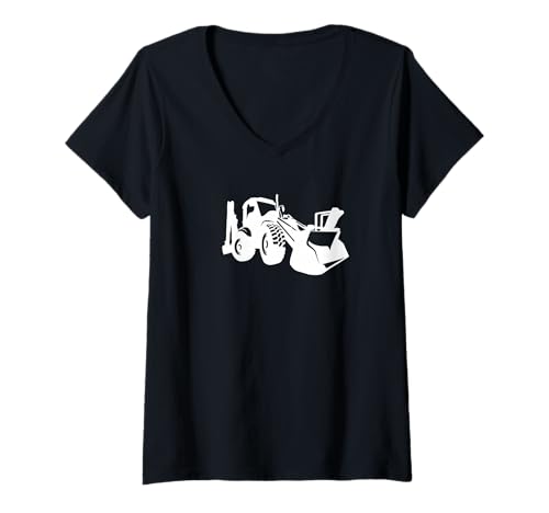 Damen Minimalistische Baggerkonstruktions-Silhouette T-Shirt mit V-Ausschnitt von Excavator Dredger